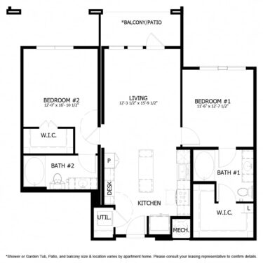 Rendering of the CH_B3 floor plan with 2 bedroom[s] and 2 bathroom[s] at The Chloe