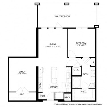 Rendering of the CH_A11 floor plan with 1 bedroom[s] and 1 bathroom[s] at The Chloe