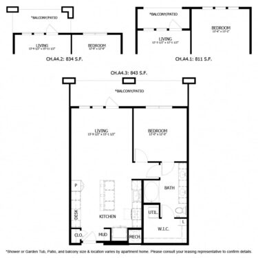 Rendering of the CH_A4 floor plan with 1 bedroom[s] and 1 bathroom[s] at The Chloe