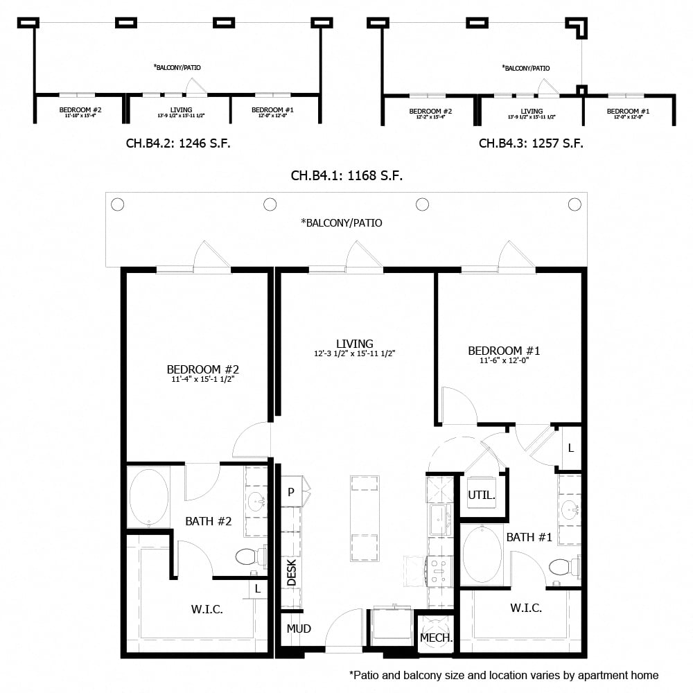 Rendering of the CH_B4 floor plan with 2 bedroom[s] and 2 bathroom[s] at The Chloe