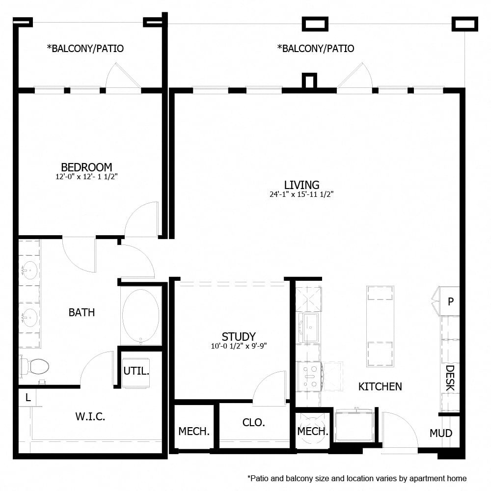 Rendering of the CH_A14 floor plan with 1 bedroom[s] and 1 bathroom[s] at The Chloe