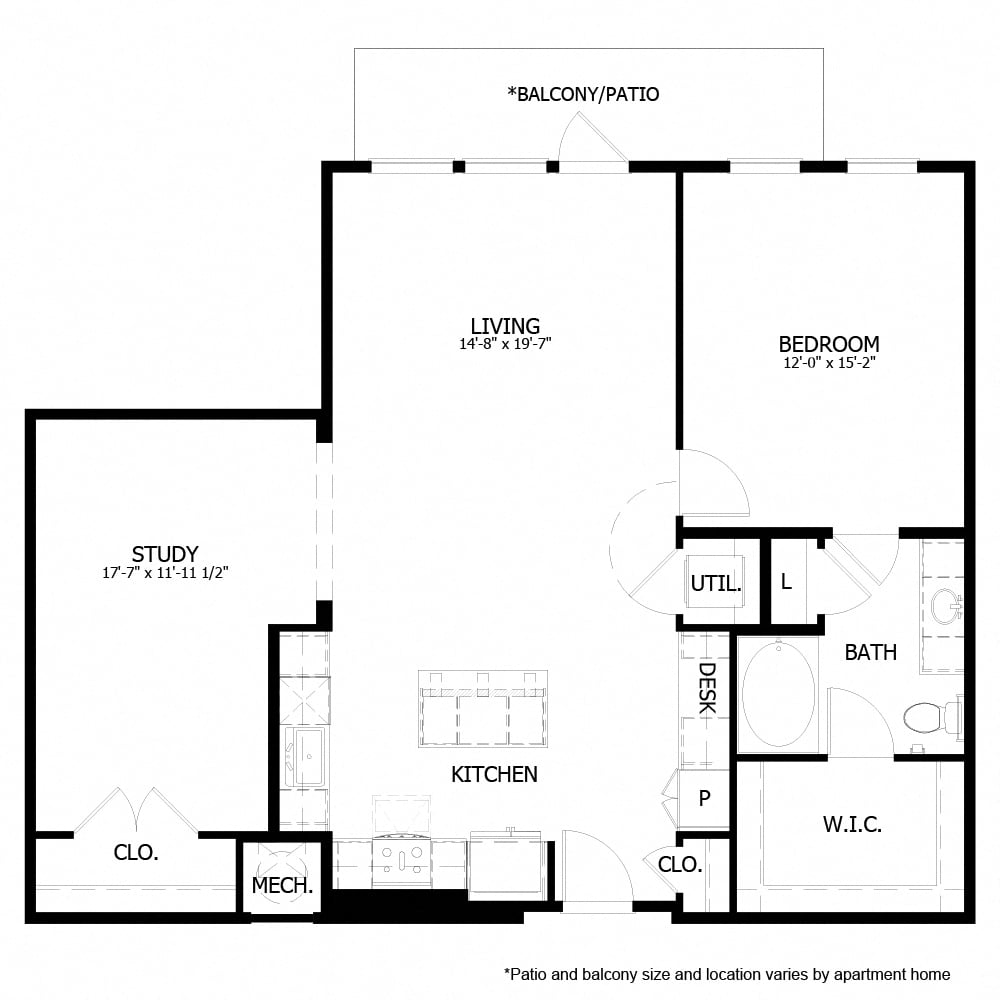 Rendering of the CH_A10 floor plan with 1 bedroom[s] and 1 bathroom[s] at The Chloe