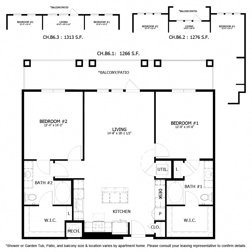 Rendering of the CH_B6 floor plan with 2 bedroom[s] and 2 bathroom[s] at The Chloe