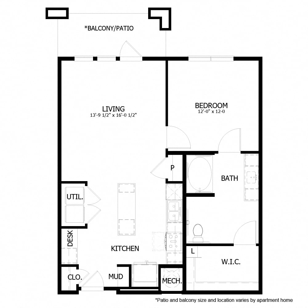 Rendering of the CH_A5 AC floor plan with 1 bedroom[s] and 1 bathroom[s] at The Chloe