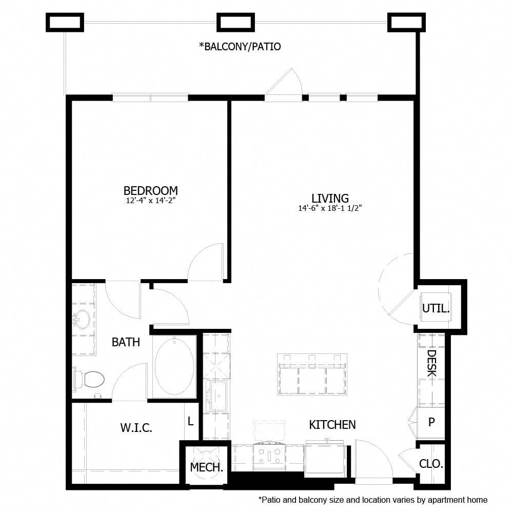 Rendering of the CH_A7 floor plan with 1 bedroom[s] and 1 bathroom[s] at The Chloe