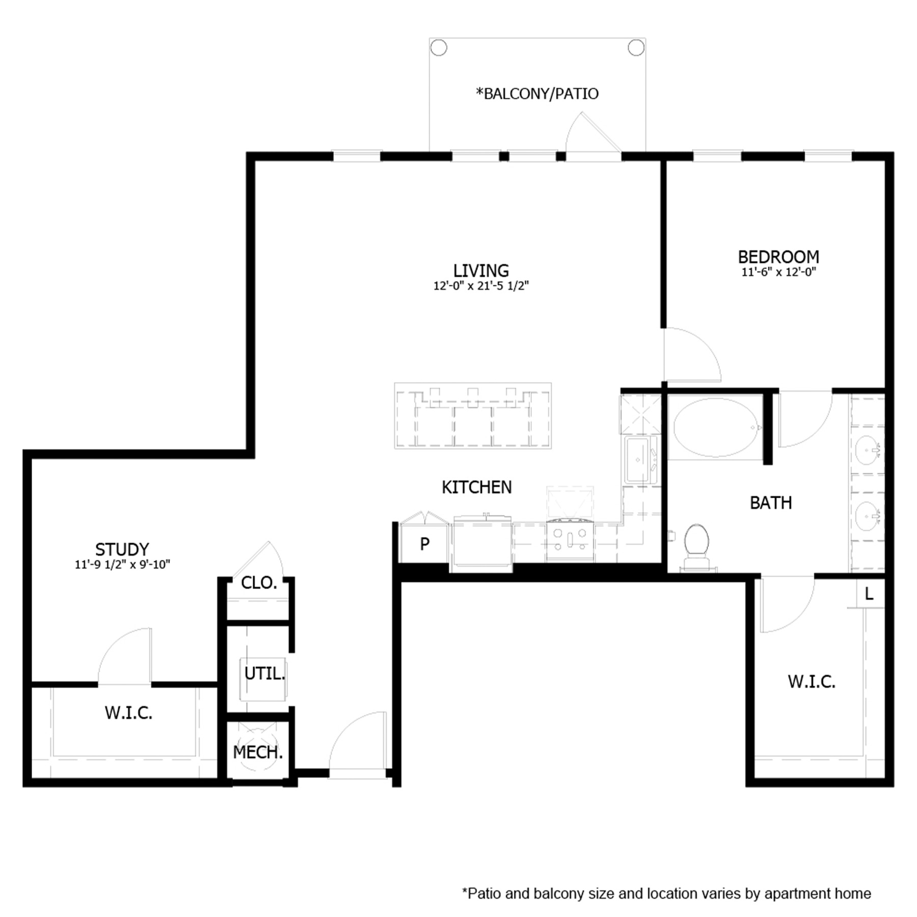 Rendering of the CH_A13 floor plan with 1 bedroom[s] and 1 bathroom[s] at The Chloe
